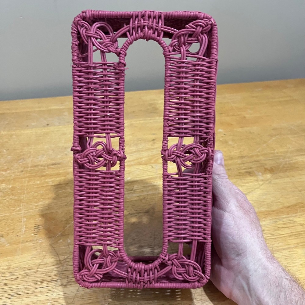 Vtg Mauve Woven Wicker Tissue Box Cover Rectangular Boho Cottagecore Pink Holder