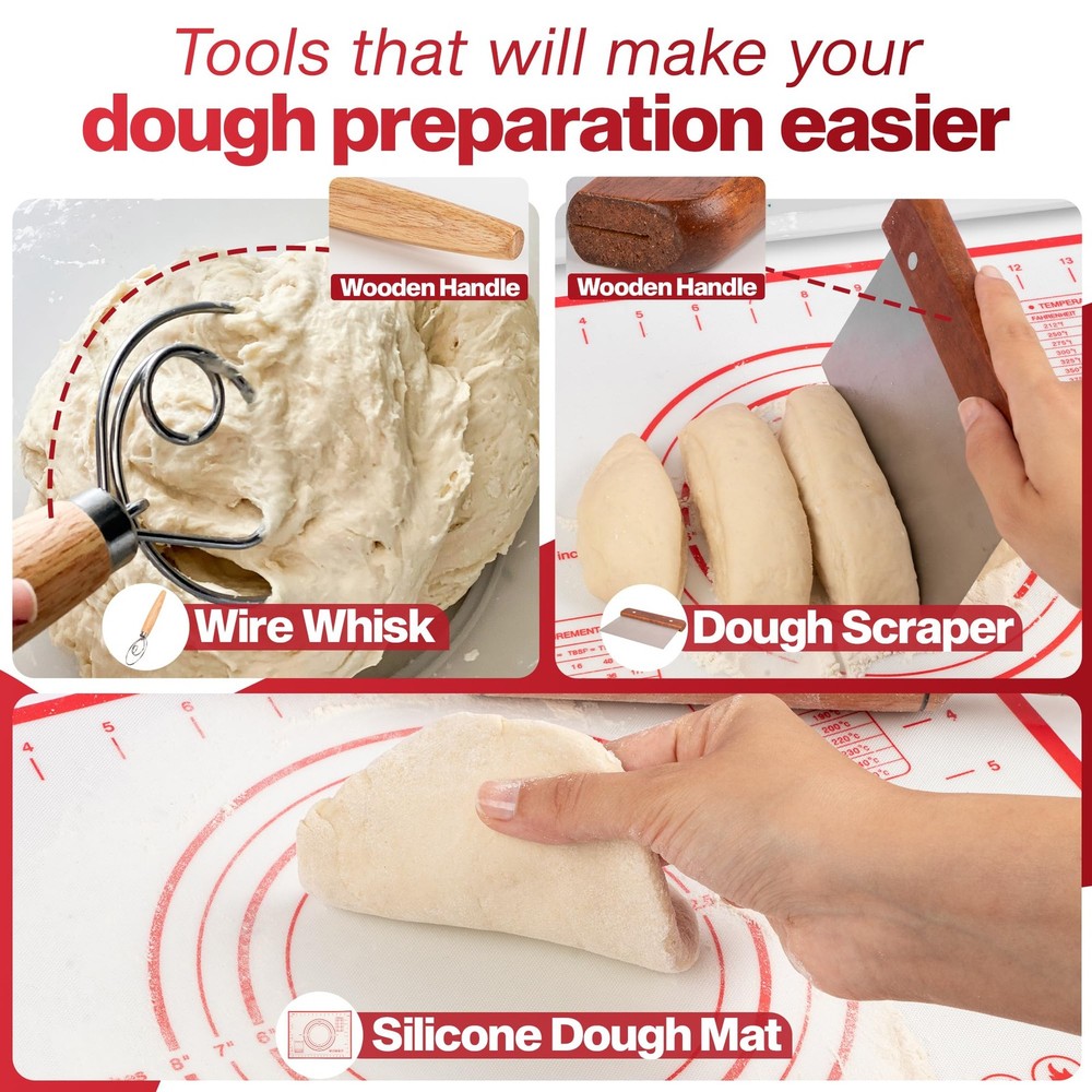 Pizza Dough Proofing Box with Lid - Includes Dough Whisk, Scraper & Dough Mat