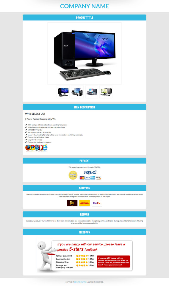 Ebay Templates Listing Auction Professional Responsive Mobile Design HTML 2025