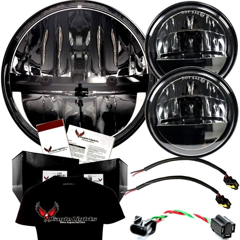 Eagle Lights 7" Complex Reflector LED Headlight w/ Passing Lights Harley Indian