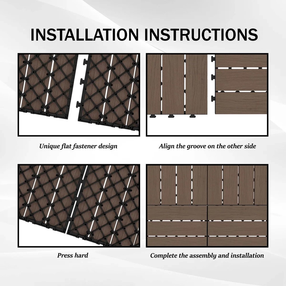 36Pcs HDPE Interlocking Deck,Waterproof Snap-Together w/Drainage Design,Brown