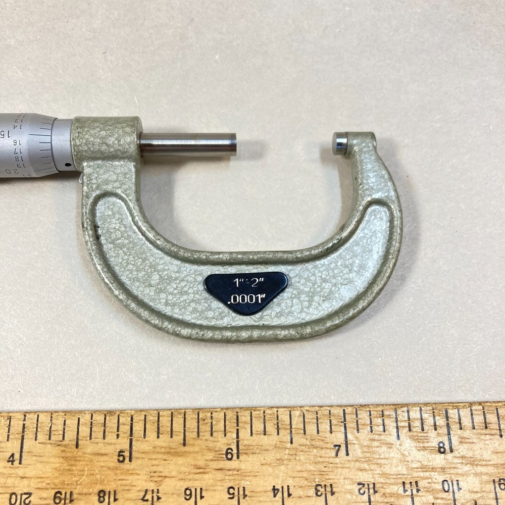 Vintage 1"-2" Outside Micrometer .0001" Solid Frame Carbide Tip