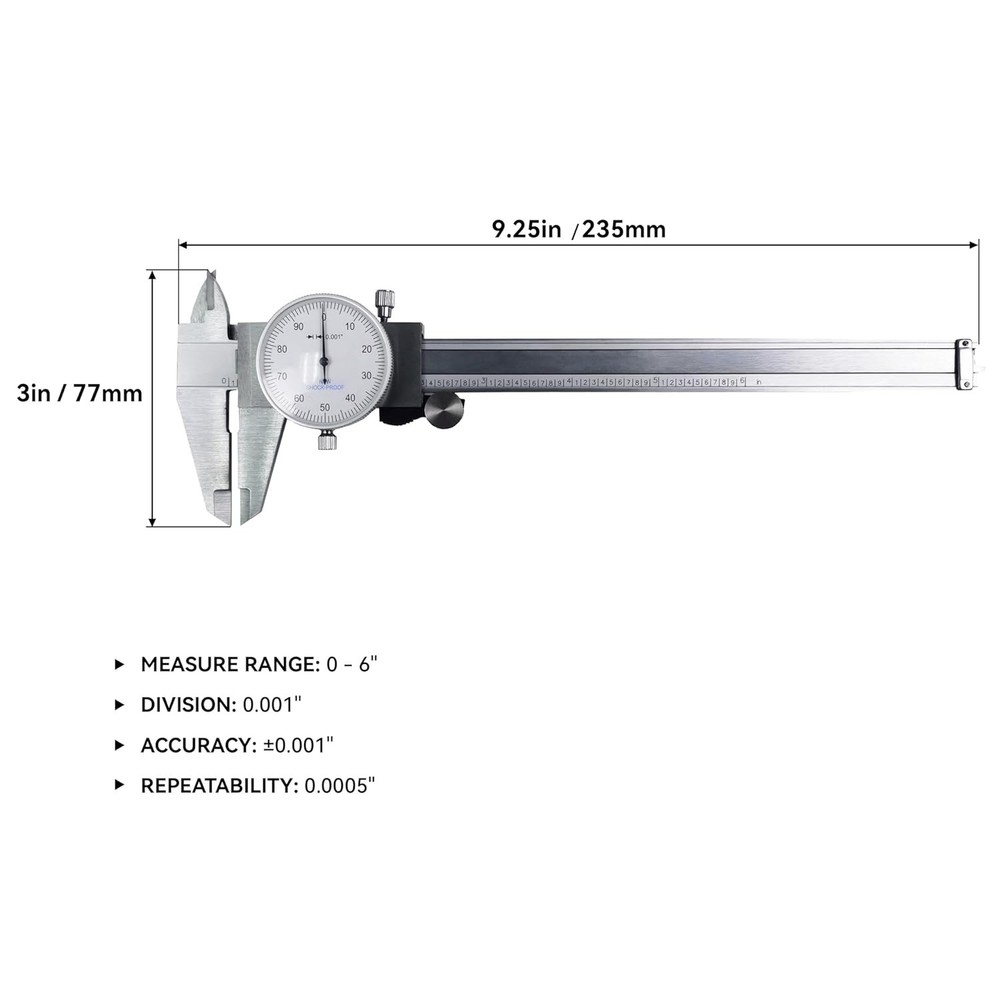 Reliable 0-6" Dial Caliper - 4-Way Measurement & Advanced Shock Proof Design
