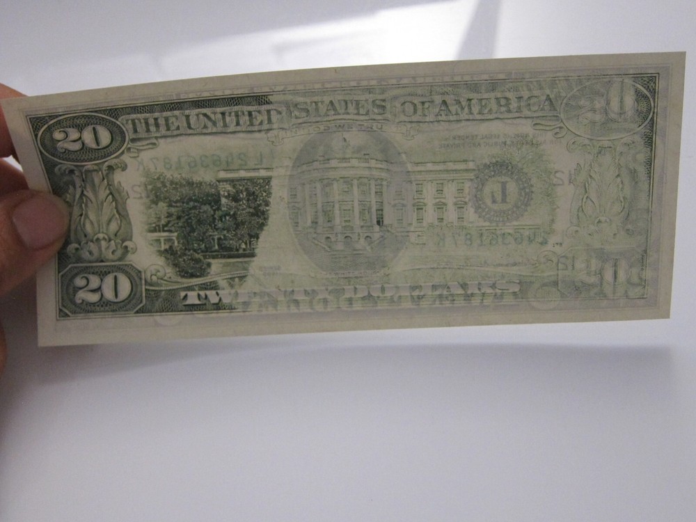 1985 $20 Printing Error on Back #L24636187K