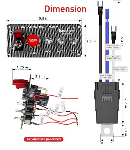 Ignition Rocker Switch Panel 12V 5 in 1 with Engine 5 Gang RED Ignition Panel