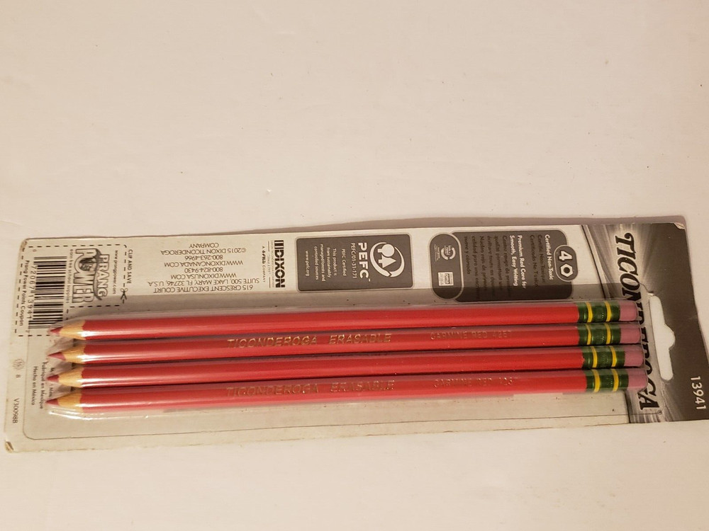 4-Pack Ticonderoga Red Erasable Checking Pencil NEW