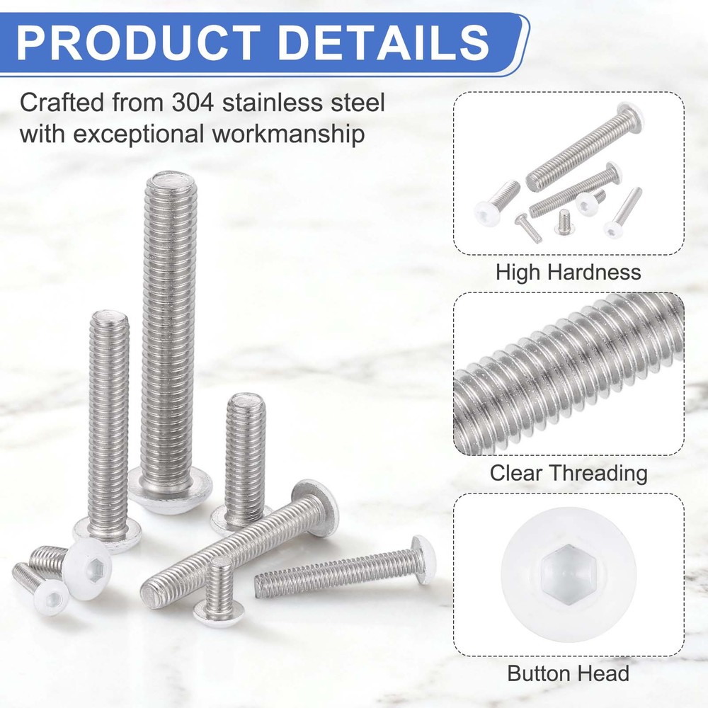 20 Pcs M5-0.8 x 45mm Button Head Socket Cap Screw Machine Screw, White