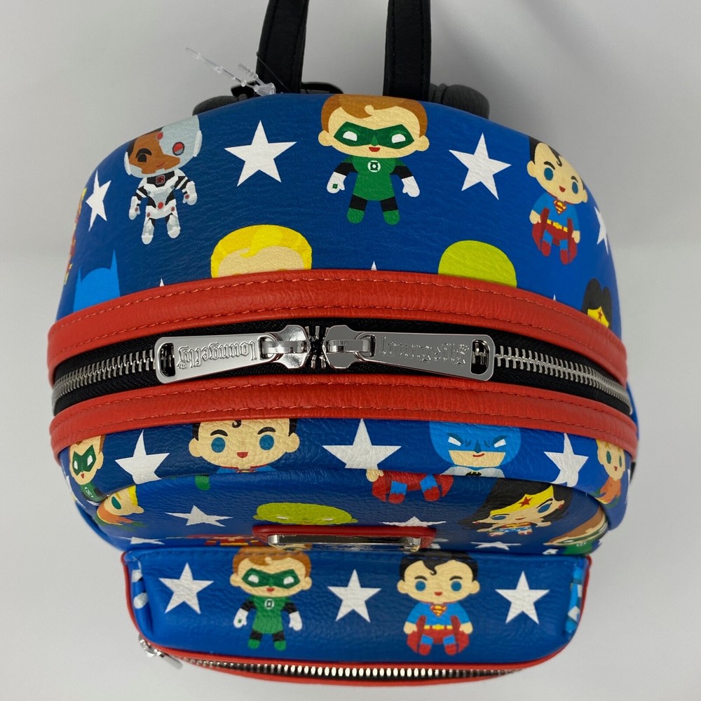 Loungefly DC Comics JUSTICE LEAGUE CHIBI CHARACTERS Mini Backpack~Wallet~Pouch