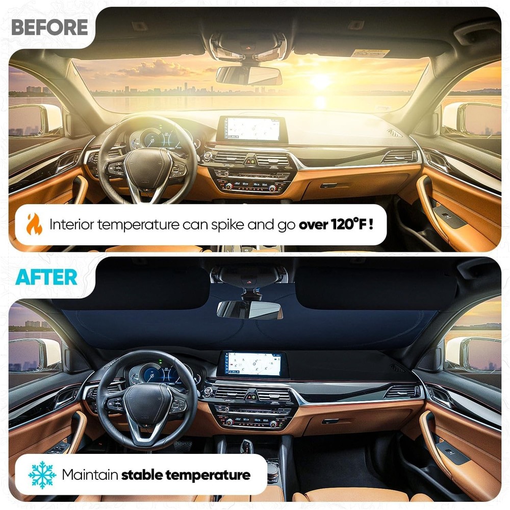 Protective Car Sun Shade, Grey Reflective Windshield Shield, Fits SUVs & Trucks