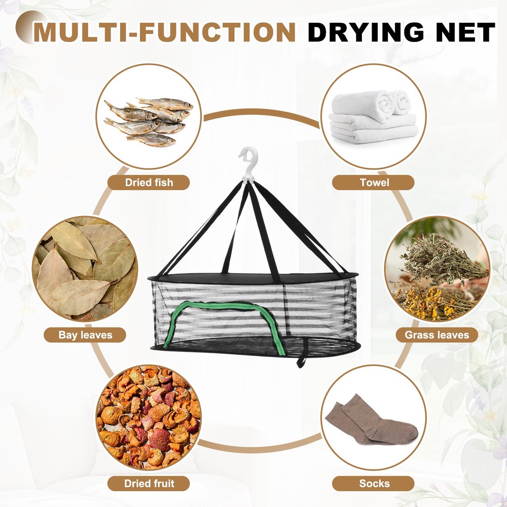 Herb Drying Rack, 24" 1-Layer Hanging Drying Mesh Net, Black