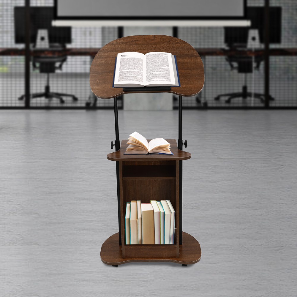 Height Adjustable Mobile Presentation Stand with Storage and Wheels
