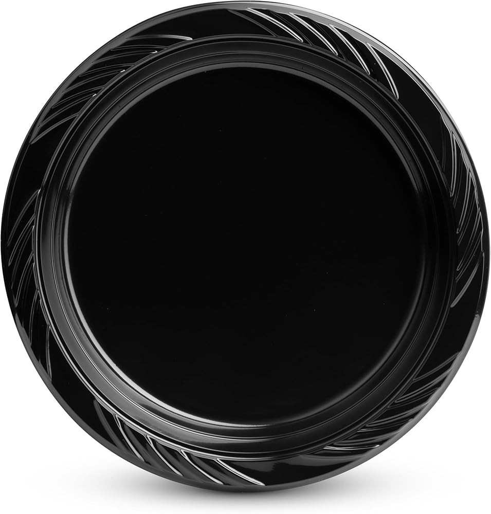 200 Bla Plastic Plates Set - 9 Inch Disposable Dinner Plates Bulk