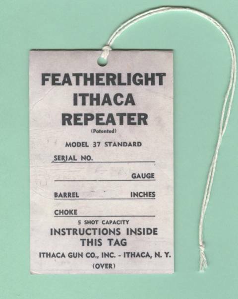 Ithaca Model 37 Standard Hang Tag Reproduction