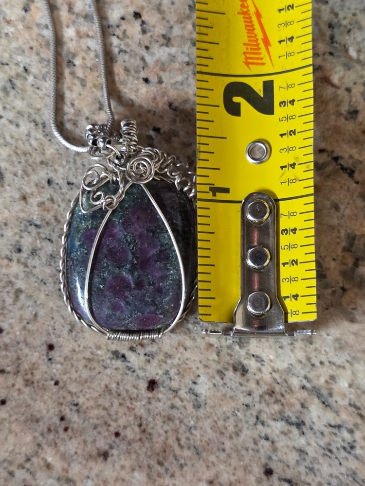 Ruby Ziosite Wire Wrapped Pendant With Chain