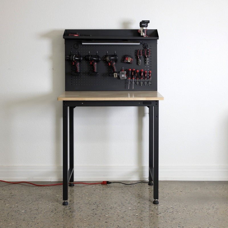 36 Inch Heavy Duty Workbench W/ Pegboard LED Light Garage Workshop Storage New