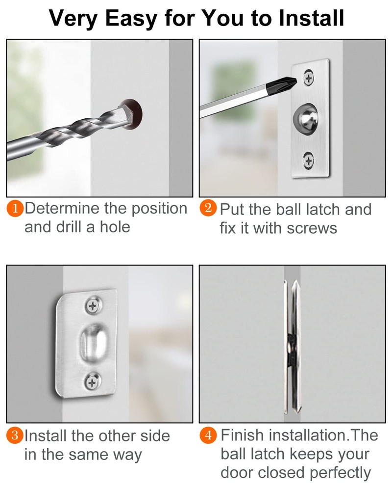 4 PCS Adjustable Ball Door Catch Roller Latch Internal Door Hardware