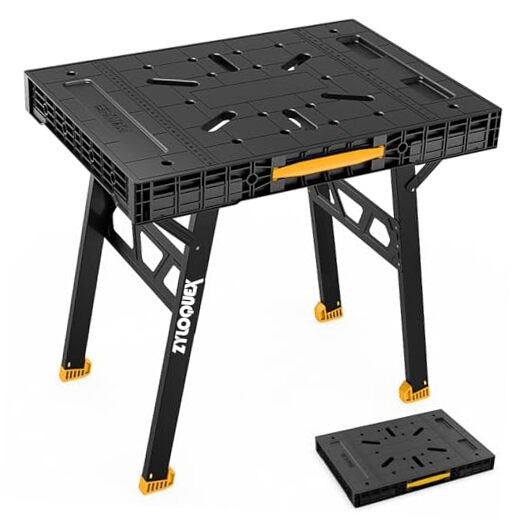 Foldable Work Bench,Easy Step Protable Work Table,34" W x 25" D x 31" no Yellow
