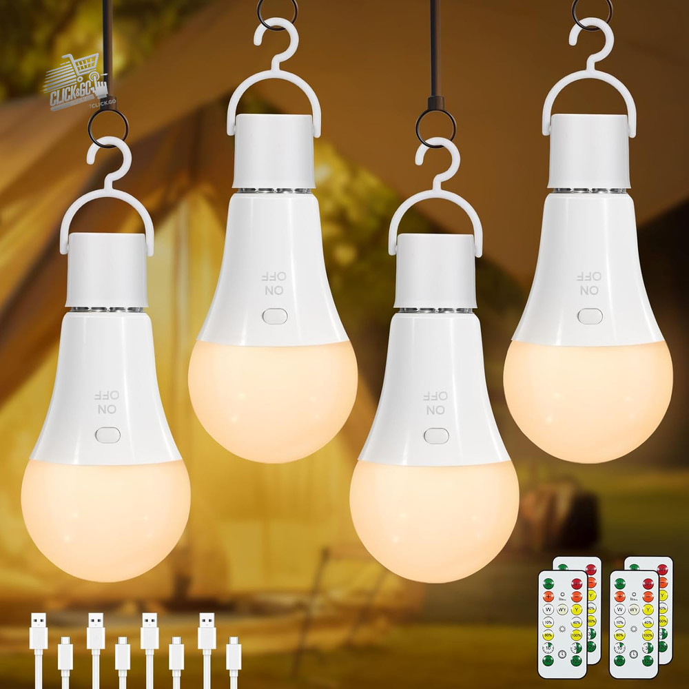 4 Pack LED Bulbs E27 Rechargeable Battery Emergency Dimmable Remote Control