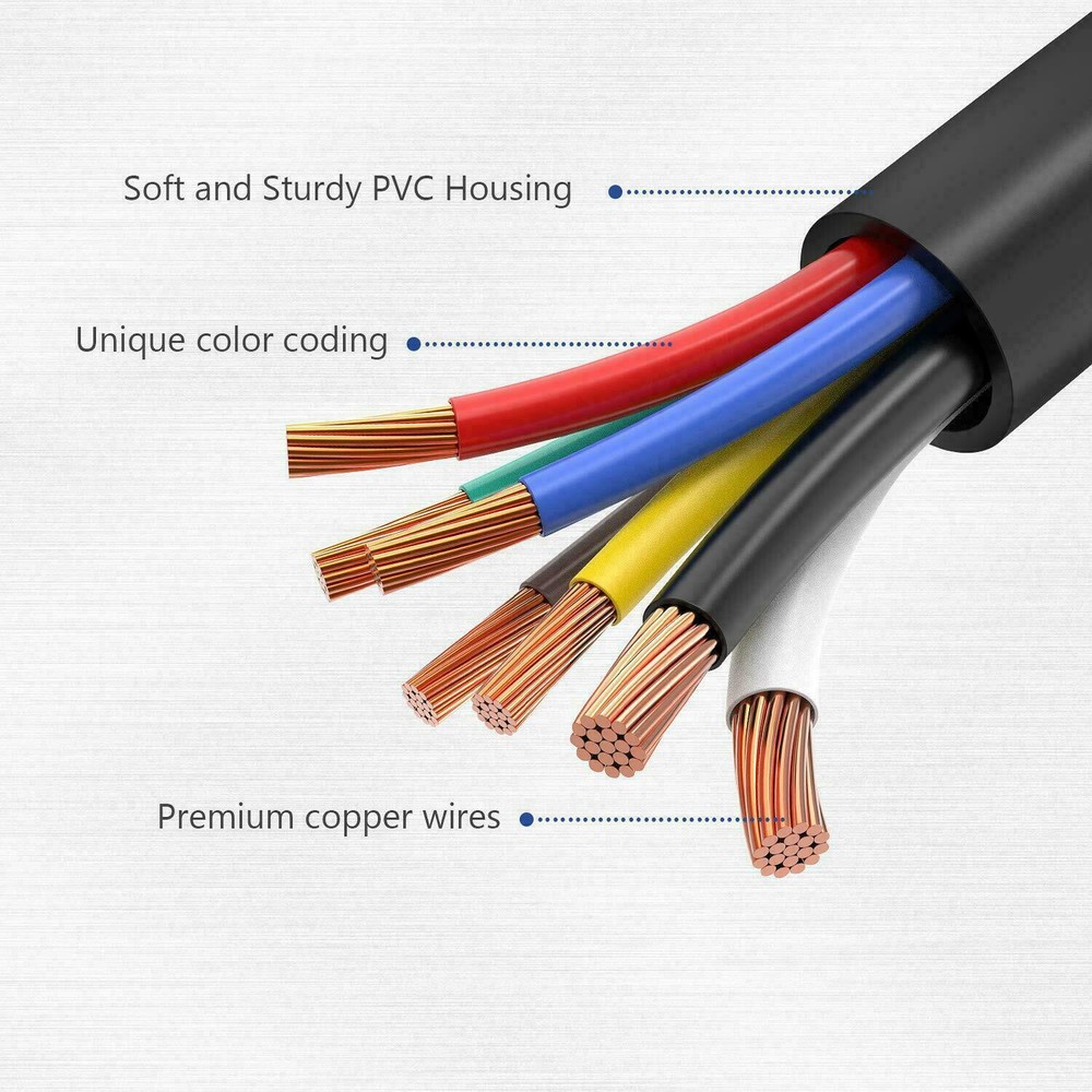 HOT 7/8/10 ft Trailer Cord 7 Way Plug Inline Junction Box Wiring Harness Kit USA