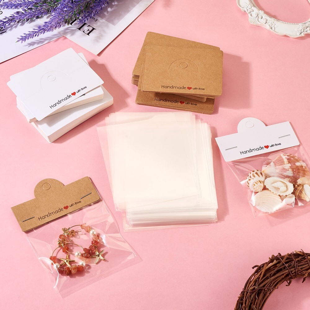 100 Sets Printed Word Rectangle Paper Foldable Header Cards with Hole 6x8x0.05cm