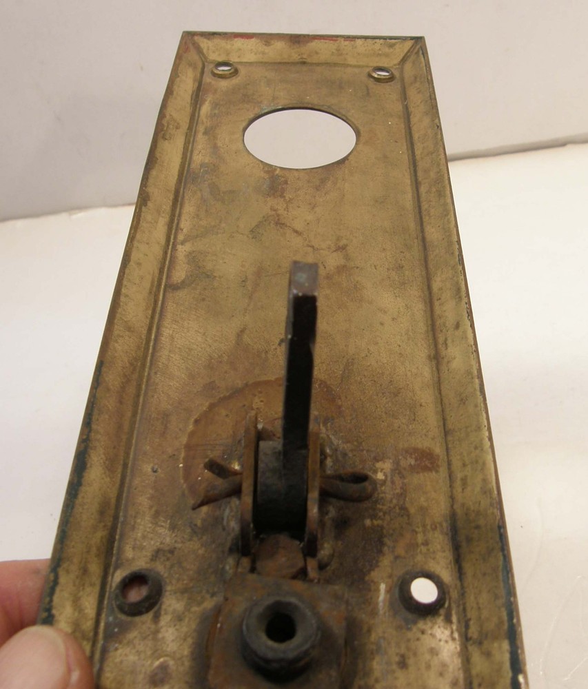 ANTIQUE VINTAGE SOLID BRASS THUMB LATCH ENTRY DOOR PULL HANDLE 3X14 BACK PLATE