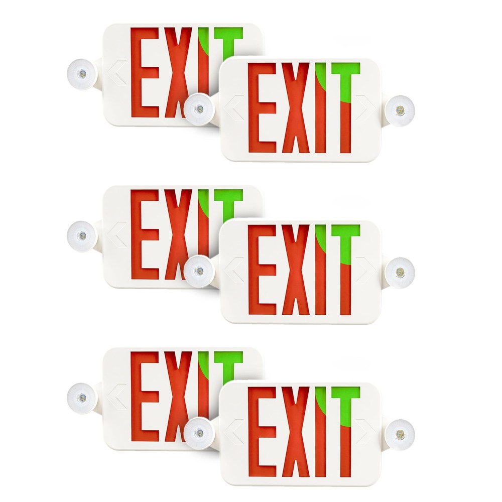 6 Pack LED Exit Sign Combo Red/Green Switchable UL Backup Emergency Lights 120V