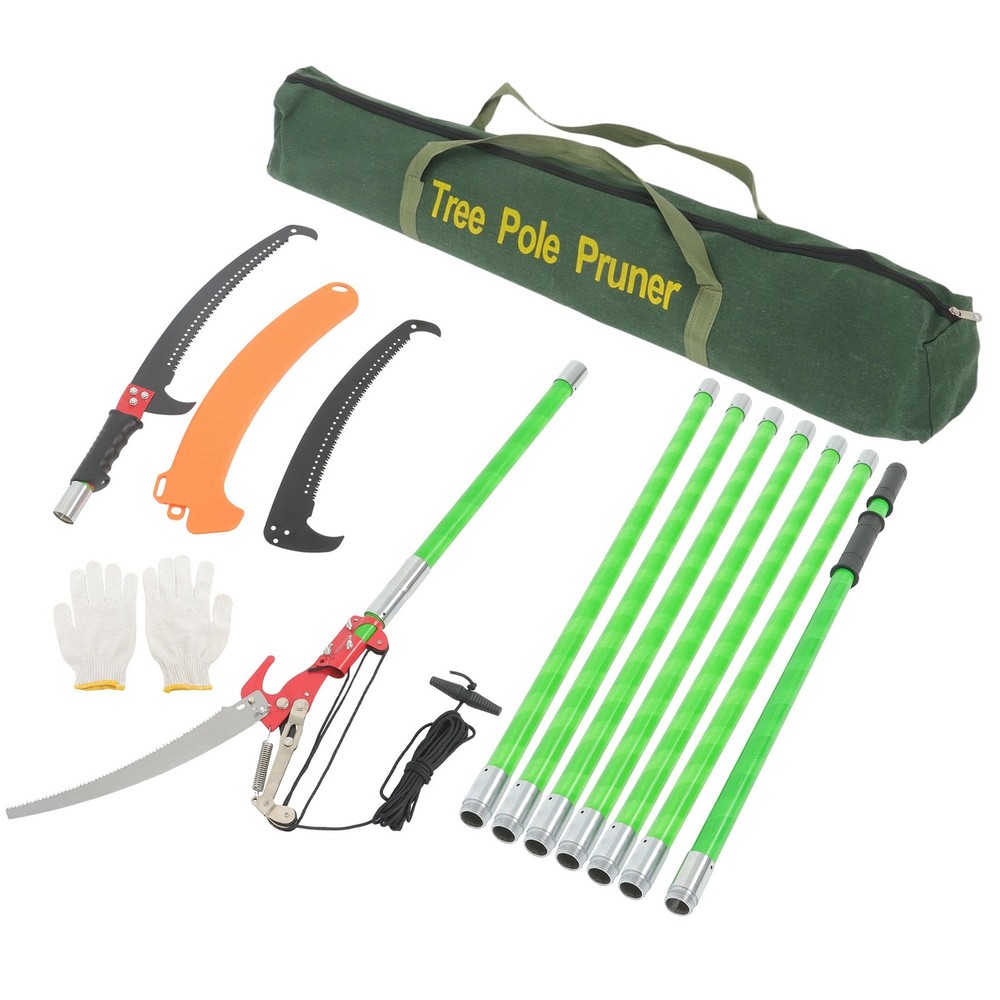 8-Section Telescoping Green Pole 27FT Extendable Tree Trimmer & Pole Saw Combo