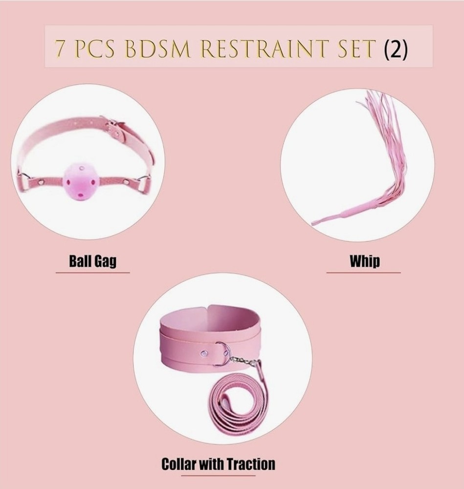 Pink 7 Pcs BDSM Kit for Beginners Bondage Set for Couples with Adjustable Cuffs
