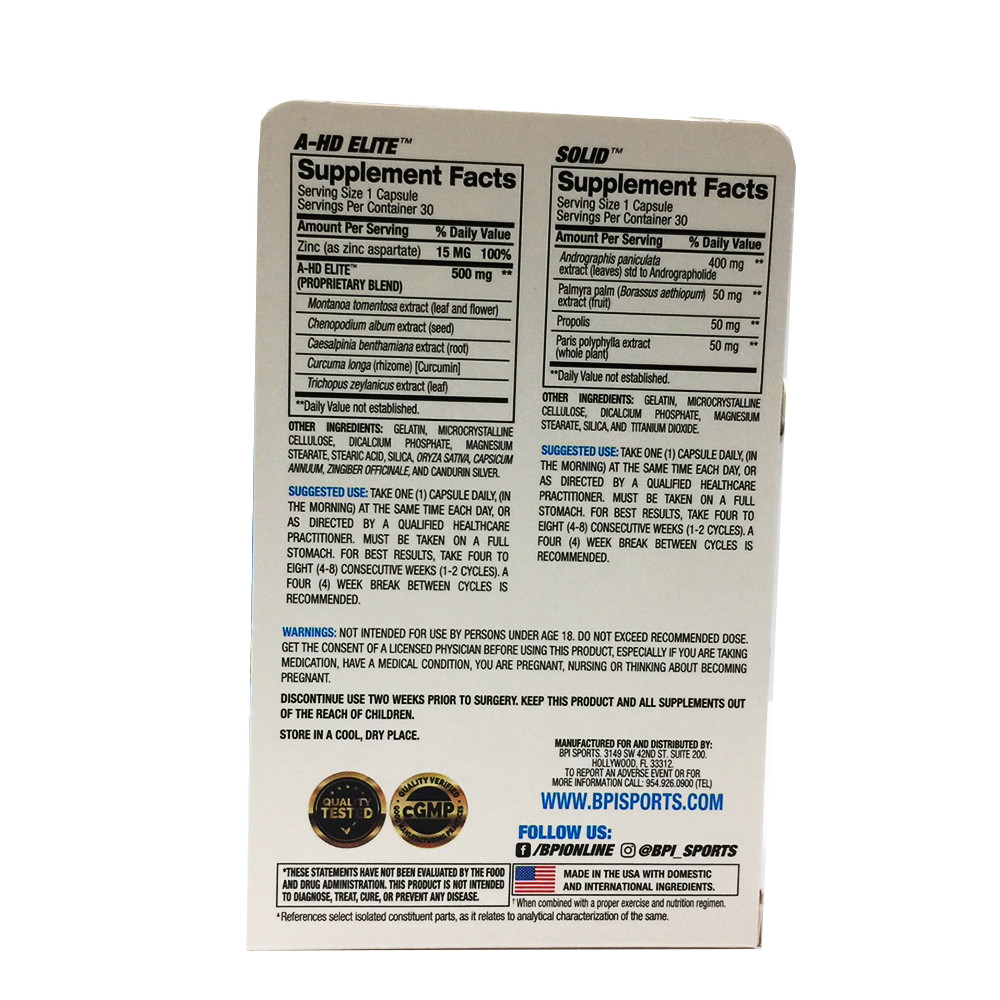 [3 pack] BPI Sports A-HD Elite & Solid Combo 30 Capsules