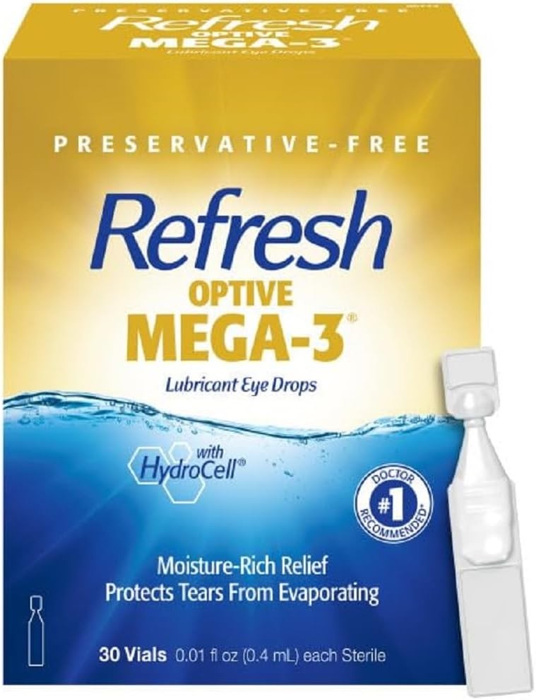 Refresh Optive Mega-3 Lubricant Eye Drops – 30 Single-Use Vials (2 Pack)