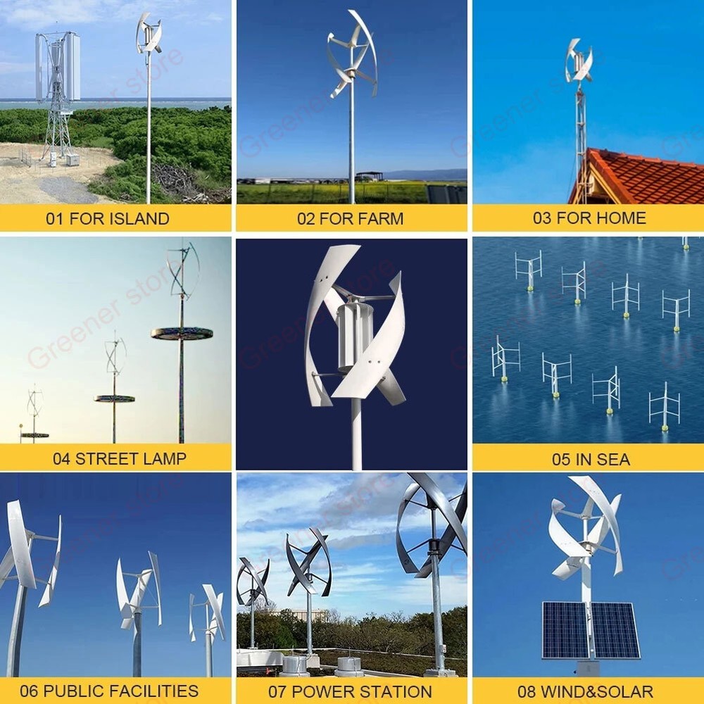 3000W 12V 24V 48V Vertical Axis Wind Turbine Generator Kit Inverter Controller