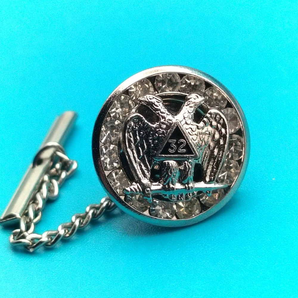 Masonic Tie Tack 32 Degree Double-Headed Eagle Bullet Back Chain