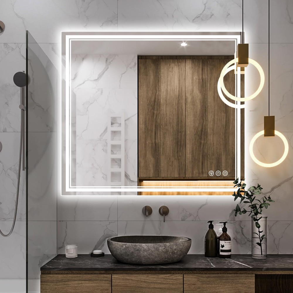 Ratsamee 40x36 Inch Led Mirror for Bathroom with Front Light and Backlit
