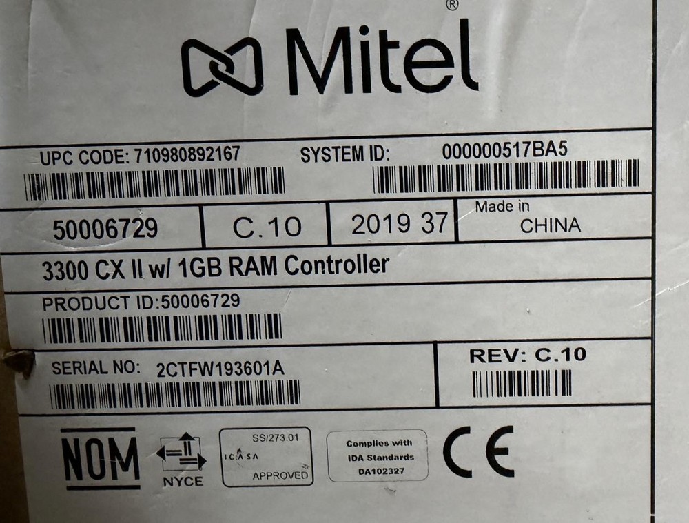 Mitel 50006729 3300 CX II Controller With 1GB RAM