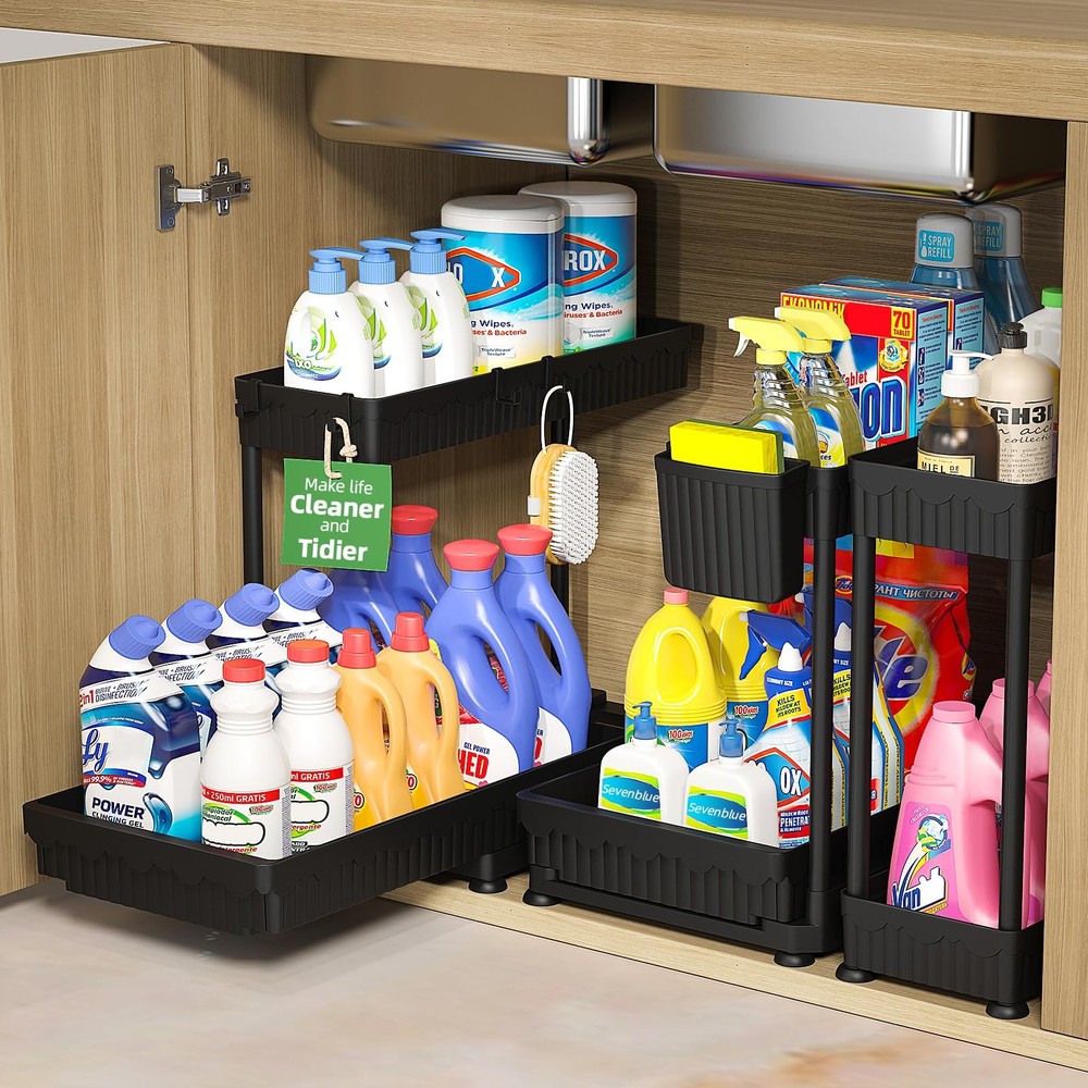 Sevenblue 3 Pack Multi-Purpose Pull-Out Storage Organizers, 12.85 inch, Black