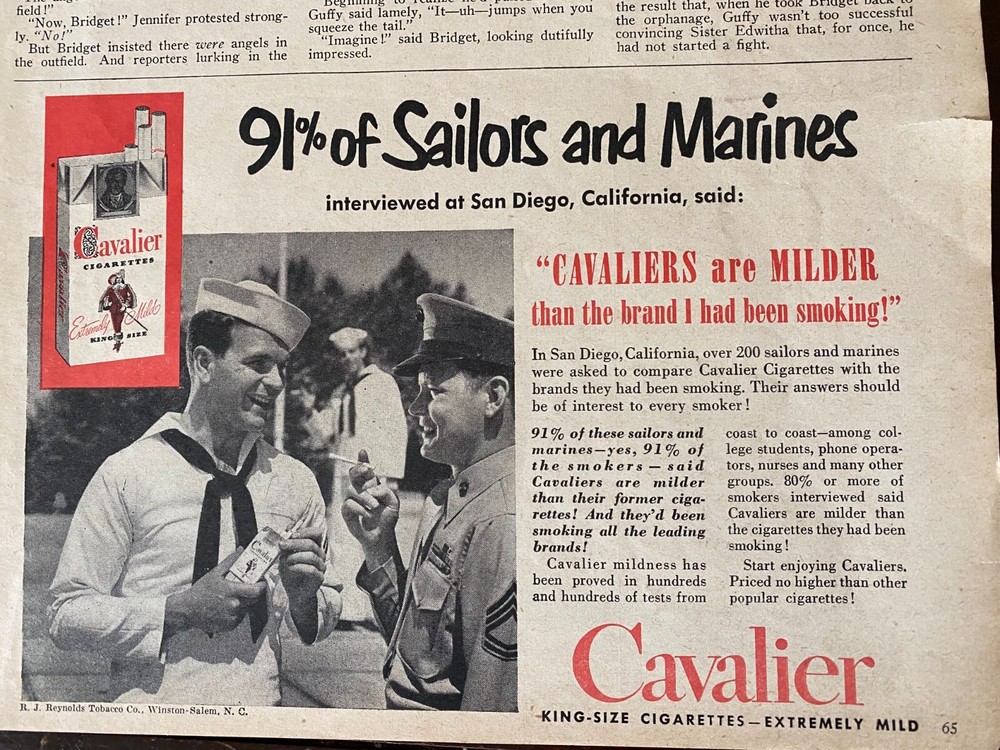 Cavalier Cigarettes, Half Page Vintage Print Ad