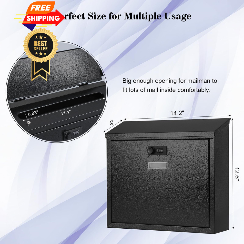 xydled Mail Boxes with Combination Lock,Locking Black Lock