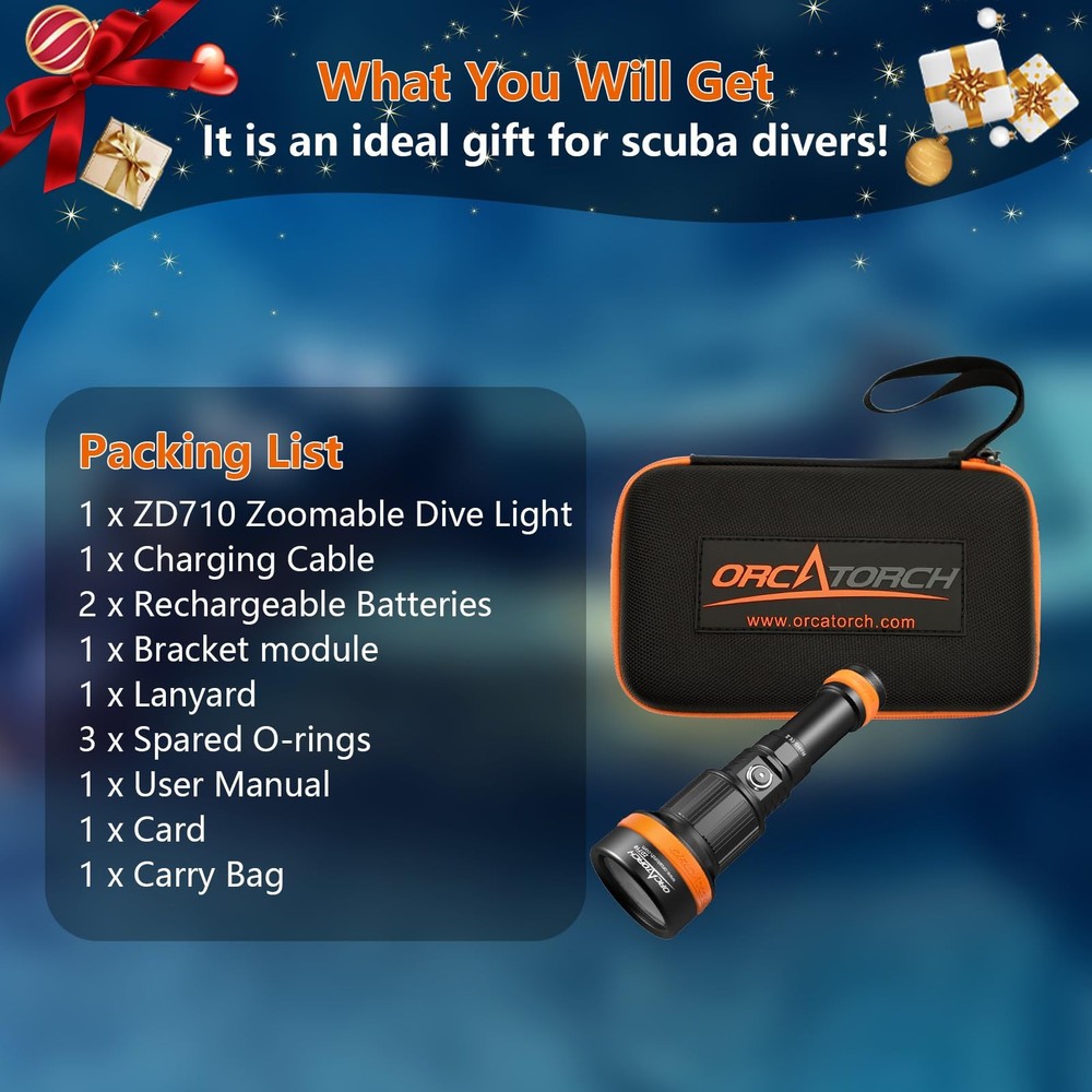 Zoomable Dive Light with Adjustable Beam, 920M Range, IP68 Waterproof Torch