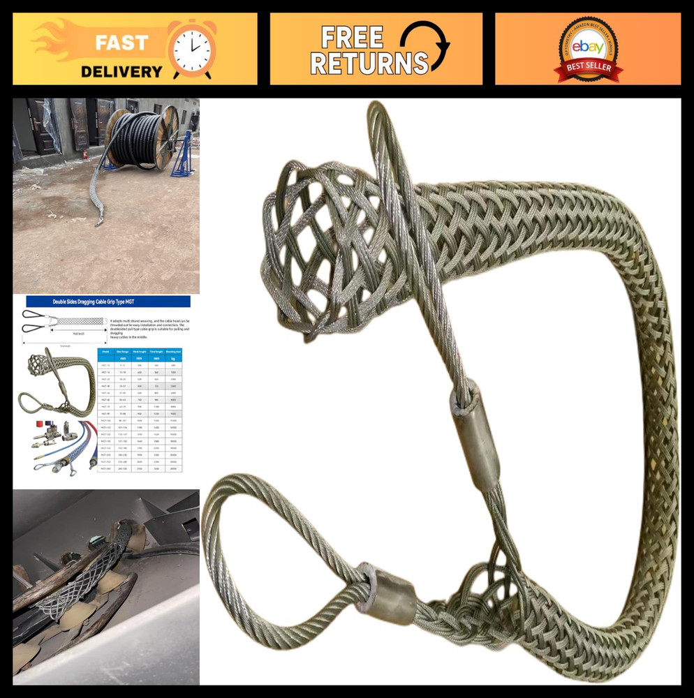 Cable Pulling Grip Mesh, Double Head Wire Puller for Light & Heavy Cables 50-63m