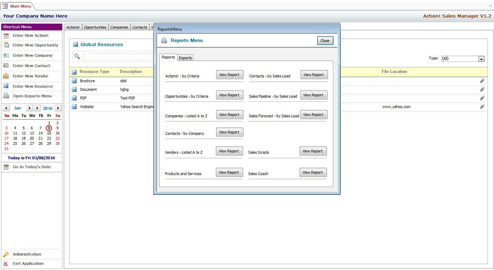 MS Access Based Sales Manager CRM Software - Use As-Is or Customizable