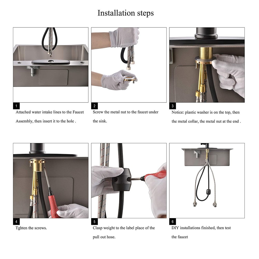 Pull Down Kitchen Sink Faucet Swivel Single Handle with Deck Plate Brushed