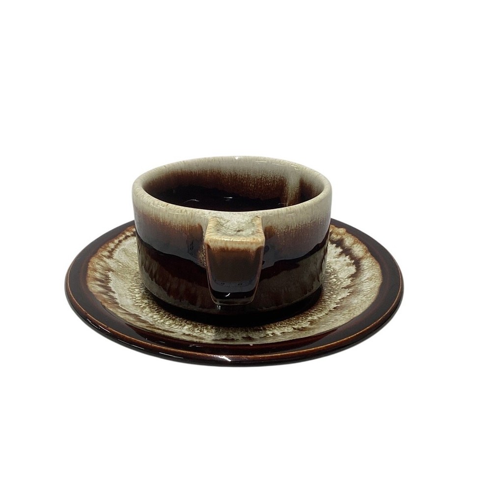 Brown Drip Glaze Stoneware Cup & Saucer Set