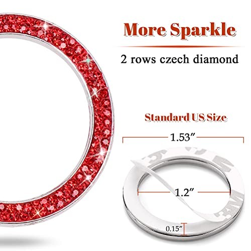 Red Push Start Button Cover Ring, Interior Crystal Diamond Rhinestone B-red