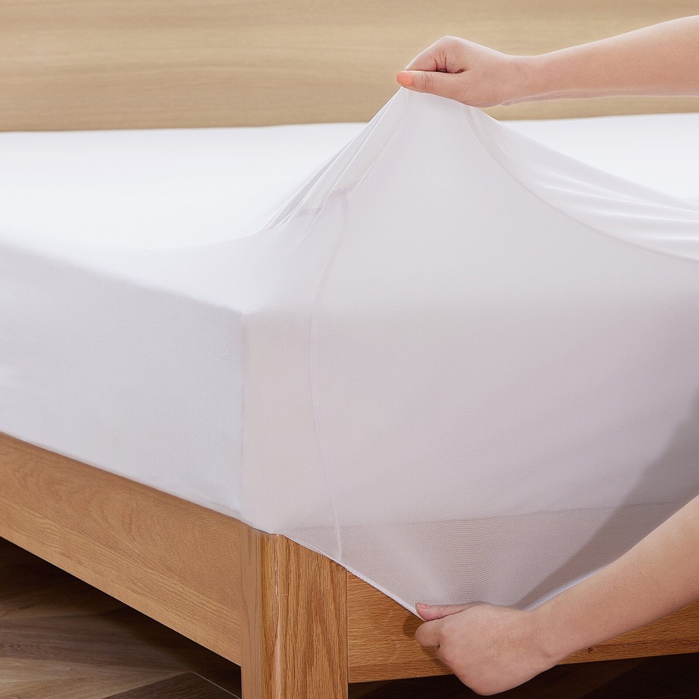 Cooling Waterproof Fitted Mattress Protector Stretchable Sidewalls Bedding Queen