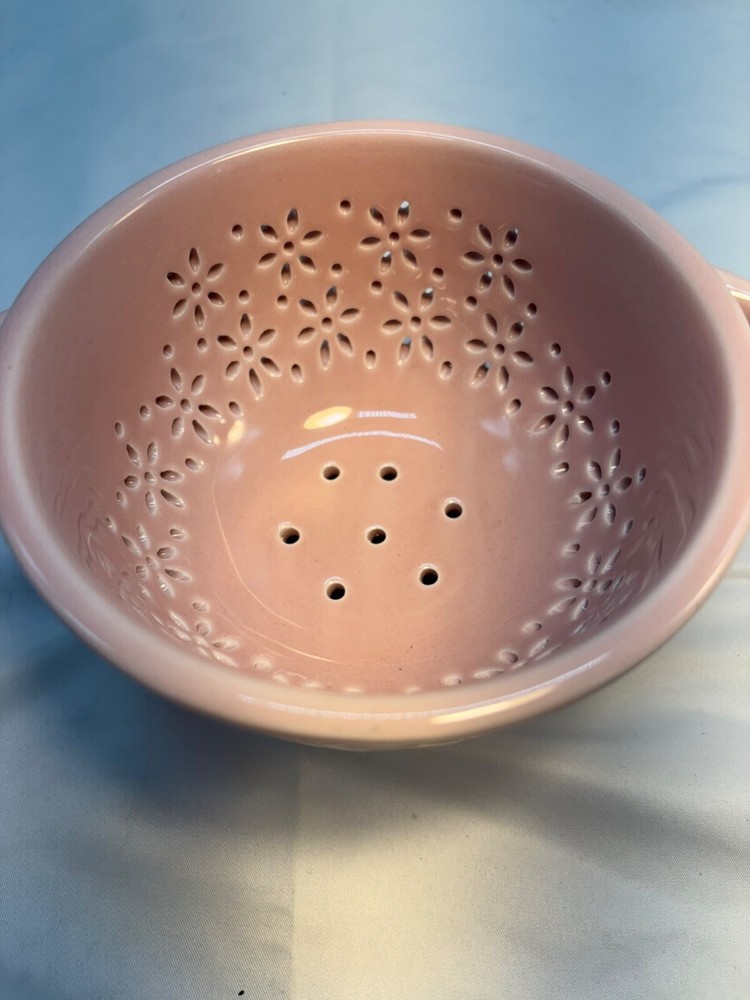 Small Pink Ceramic Strainer Colander Berries 6"