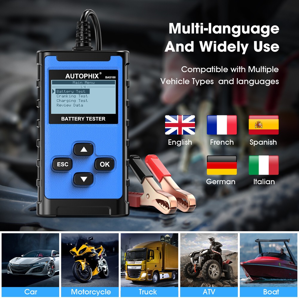 AUTOPHIX BAS100 2000CCA 12V 24V Car Battery Load Tester Charging System Analyzer