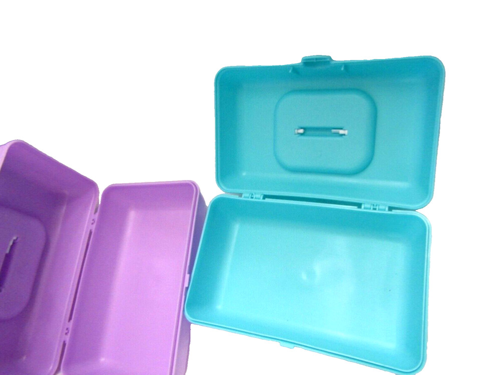 2 (TWO) Plastic accessory cases with carrying handle TURQUOISE / LAVENDER