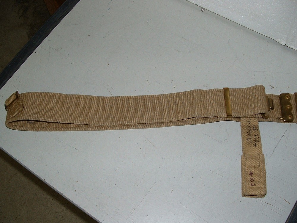British 37 Pattern BELT. Khaki , LARGE(?) with BAYONET FROG
