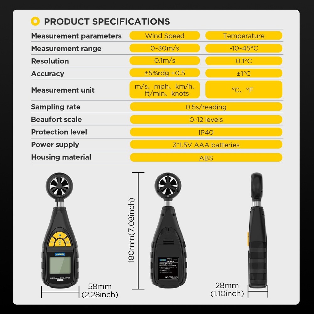 Handheld Digital Wind Speed CFM Meter Anemometer Wind Temperature Wind Chill