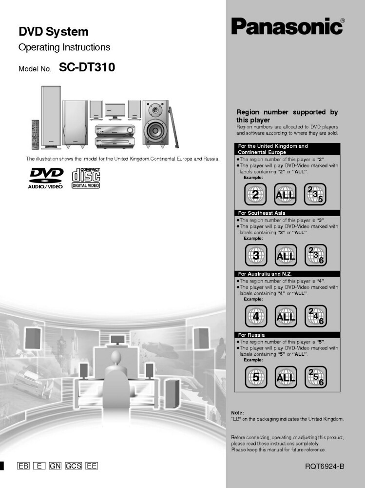 Panasonic SA-DT310 DVD System Owners Instruction Manual